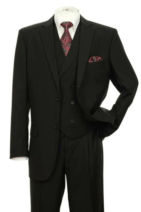 Mens Athletic Fit Suit With Pleated Pants in BLACK