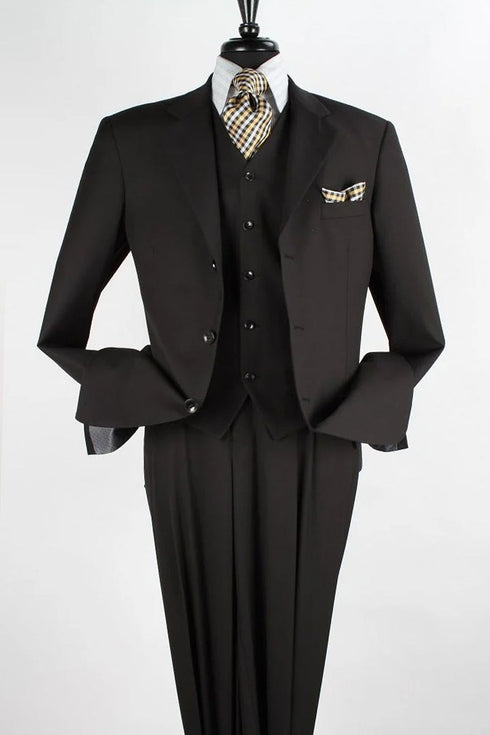 Mens Athletic Fit Suit With Pleated Pants in NAVY BLACK