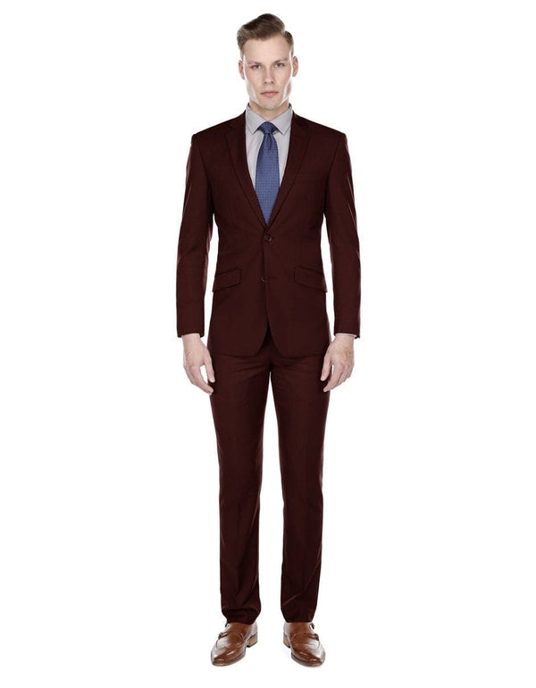 Manchester Tailored Suits - Slim Fit Burgundy Suit - Tapered Europian Cut Suit $199