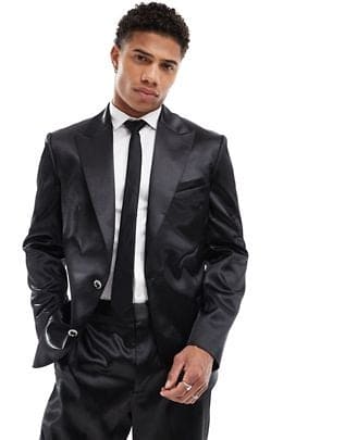 Mens Satin Suit -  Shiny Black Suit - Prom Suit