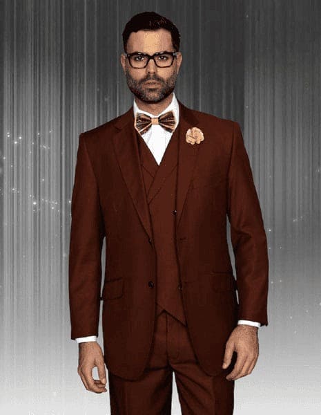 Mens Suits Regular Fit - Wool Suit - Pleated copper Suit $199