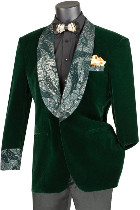 Mens Velvet Prom Smoking Jacket with Fancy Paisley Glitter Lapel and C Alberto Nardoni