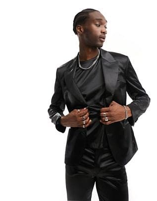 Mens Satin Suit -  Shiny Black Suit - Prom Suit