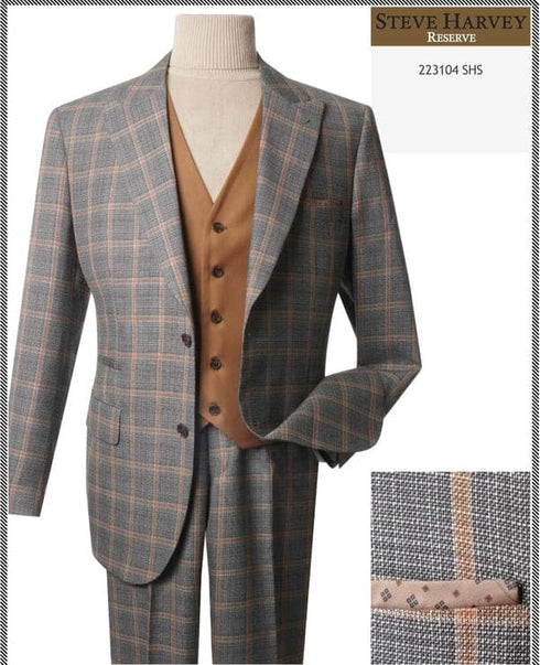 Steve Harvey Suits - Tan - Designer Brand Suit No Pleated Pants Modern Fit