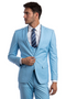 Men's One Button Peak Lapel Skinny Wedding & Prom Suit with Lowcut Vest in Sky Blue