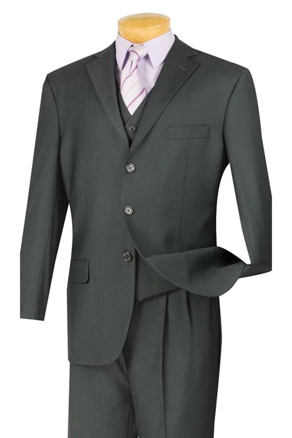 Big and Tall Grey Suit MENS 3 BUTTON CLASSIC FIT VESTED BASIC SUIT IN CHARCOAL GREY