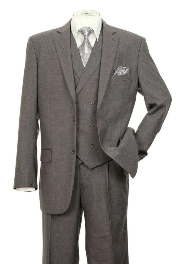 Big and Tall Grey Suit MENS 2 BUTTON PLEATED PANT SUIT IN CHARCOAL GREY WITH DOUBLE BREASTED VEST