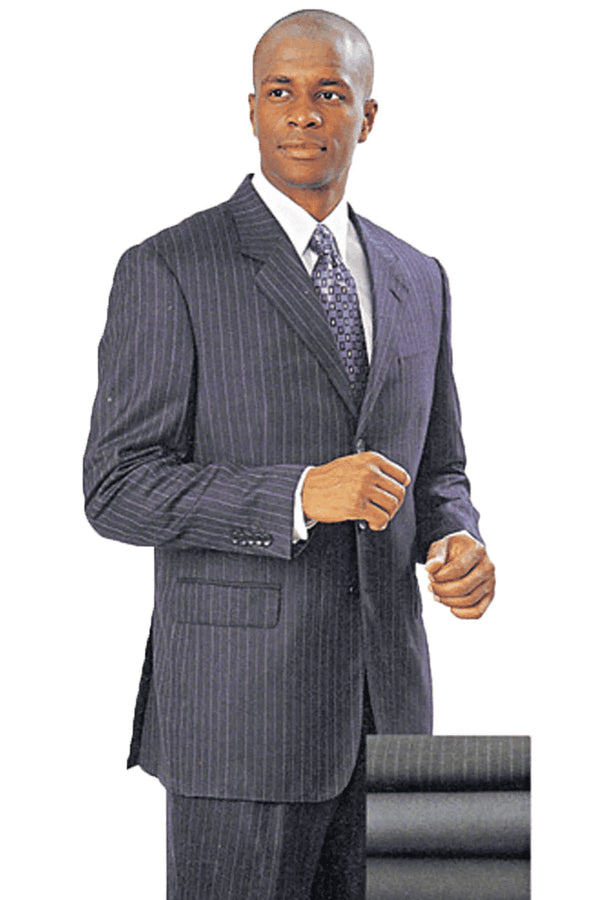 3 Button Mens 100% Wool Classic Fit Suit in Grey Pinstripe