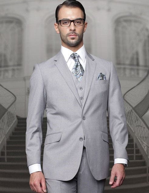 Gray Wool Suit - English Suit - Mens Wool Business Suit