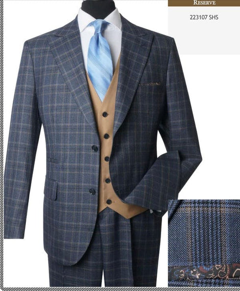 Steve Harvey Suits - Blue/Tan - Designer Brand Suit No Pleated Pants Modern Fit