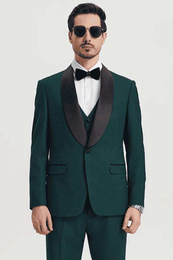 Men's Stacy Adams Vested One Button Shawl Lapel Designer Tuxedo in Hunter Green