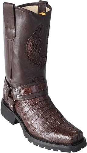 Los Altos Boot - Los Altos Cowboy Boots - Men's Biker Design Genuine Leather Caiman Tail Western Boots with Industrial Sole