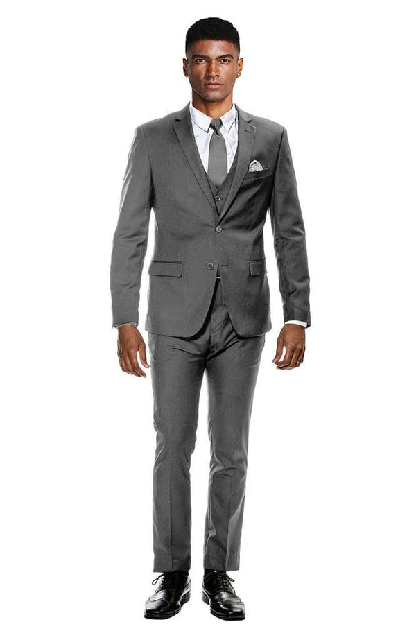 Title Skinny Fit Suit - Extra Slim Fit Prom Suit Gray Ultra Slim Fit 3-Piece Prom Suit