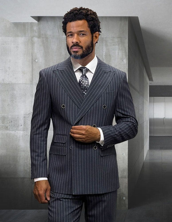 Statement ITALY Suit - Super 150's Wool Suit Statement Men's 2 Piece 100% Wool Fashion Suit - Pinstripe