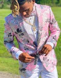 Mens Paisley Shawl Prom Tuxedo Blazer in Pink