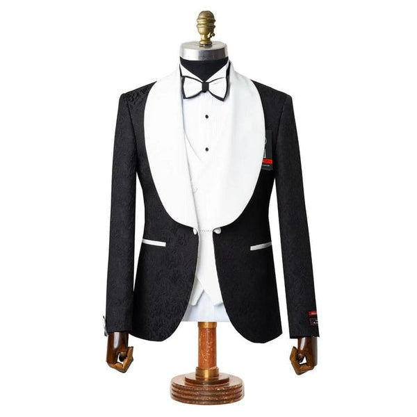 Gianni | Black with White Velvet Lapel 3-Piece Tailored-Fit Tuxedo