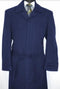 Mens Raglan Overcoat - Belted Coat in Wool Fabric - Belted Full Length Style in Navy Blue