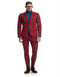 Checkered pattern one chest pocket red tartan suit mens