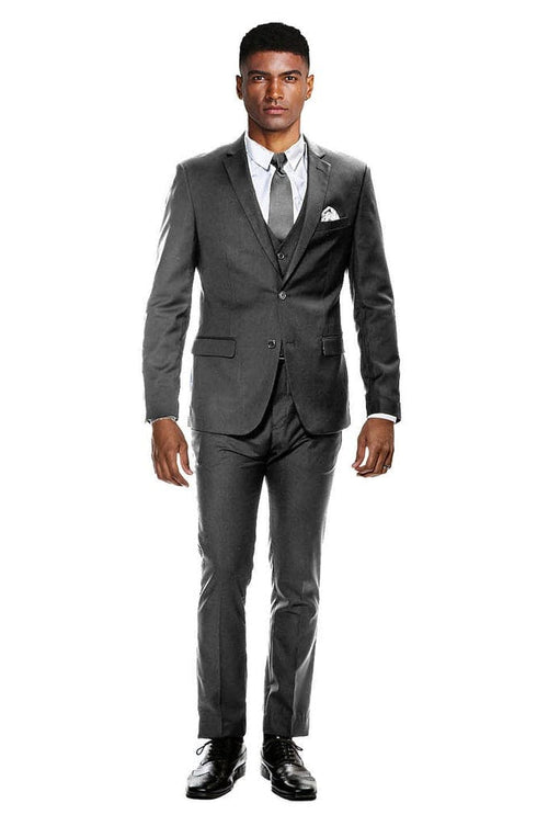 Title Skinny Fit Suit - Extra Slim Fit Prom Suit Charcoal Gray Ultra Slim Fit 3-Piece Prom Suit