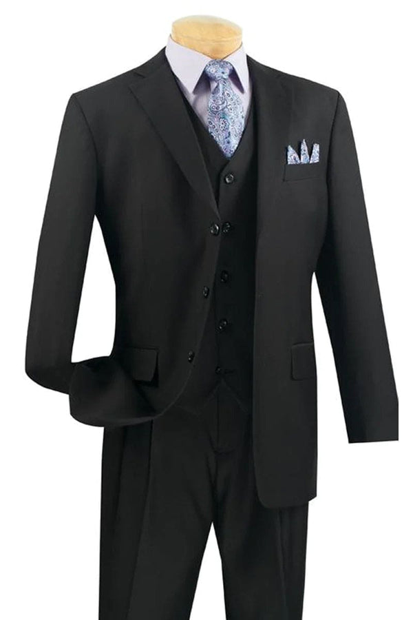 Big and Tall Black Suit MENS 3 BUTTON CLASSIC FIT VESTED BASIC SUIT IN BLACK