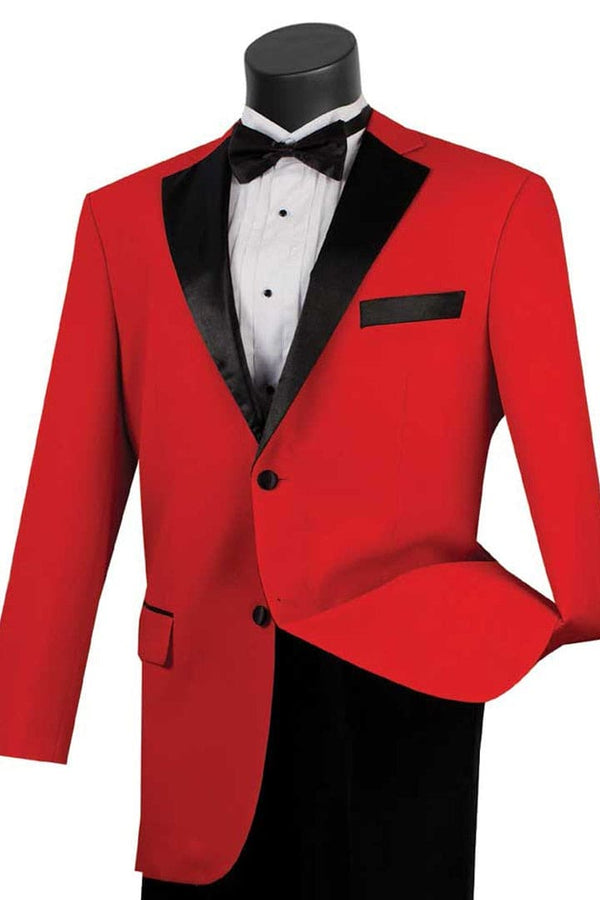 Black and Red Suit Mens 2 Button Contrast Notch Lapel Tuxedo in Red