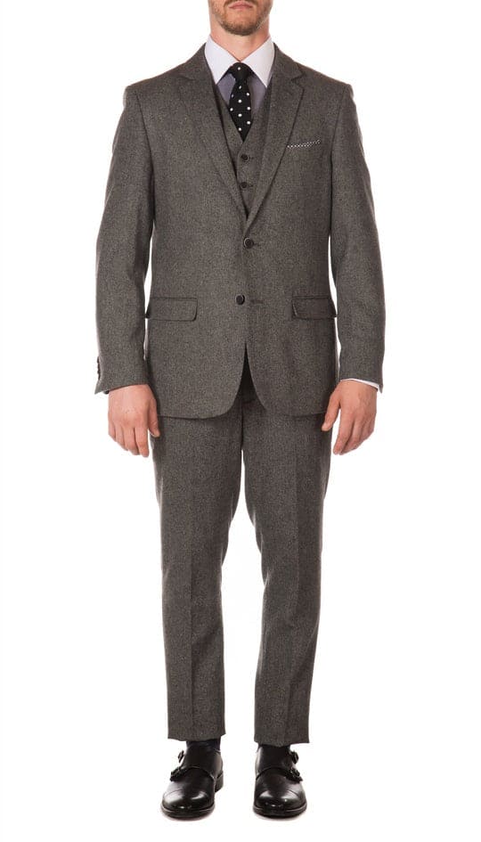 Edwardian Suit YORK GREY SLIM FIT 3 PIECE HERRINGBONE SUIT