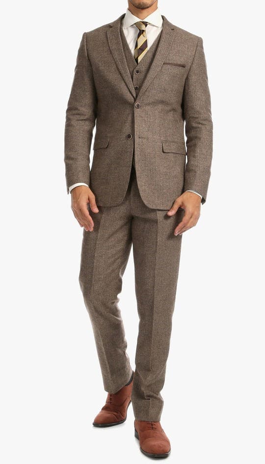 Edwardian Suit YORK BROWN 3 PIECE HERRINGBONE SUIT