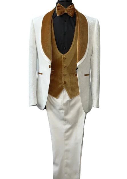 Wedding Tuxedos For Men in Golden Classic Wedding Tuxedo Style For Guys - Two Toned Lapel