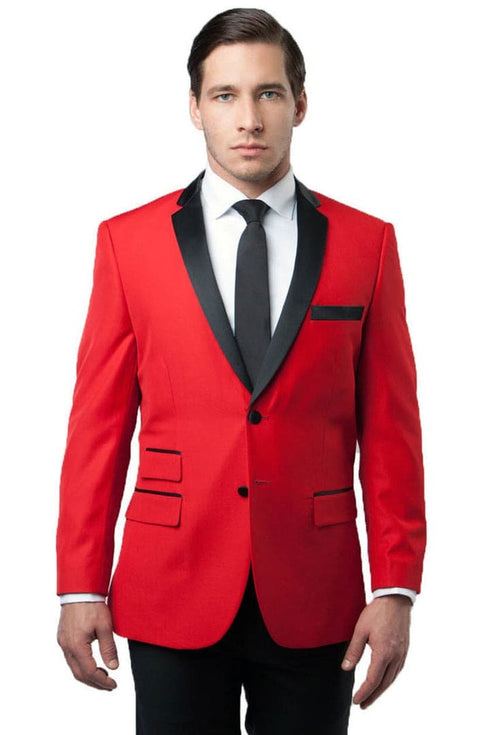 Black and Red Suit Men's Two Button Notch Lapel Tuxedo Jacket in Red & Black