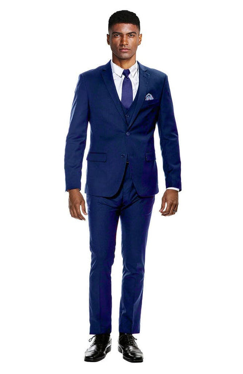 Title Skinny Fit Suit - Extra Slim Fit Prom Suit Indigo Blue Ultra Slim Fit 3-Piece Prom Suit