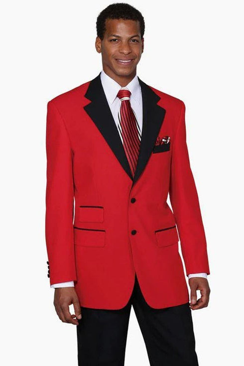 Mens 2 Button Classic Fit Contrast Collar Tuxedo in Red