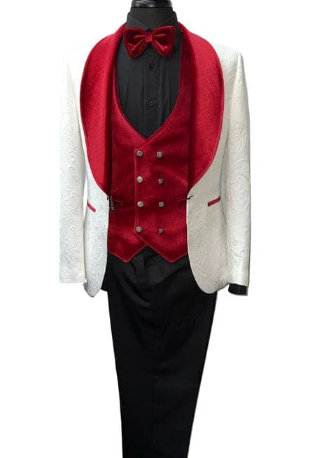 Wedding Tuxedos For Men in Red Classic Wedding Tuxedo Style For Guys - Two Toned Lapel