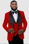 Mens Vested Square Shawl Paisley Prom & Wedding Tuxedo Jacket & vest in Red