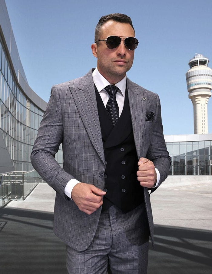 Statement Men's 3 Piece 100% Wool Modern Fit Suit - Plaid