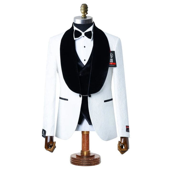 Gianni | White with Black Velvet Lapel 3-Piece Tailored-Fit Tuxedo