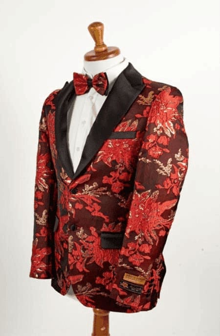 Black and Red Suit Red Floral Suit - Two Button Suit - Red Floral Blazer - Red Floral Tuxedo