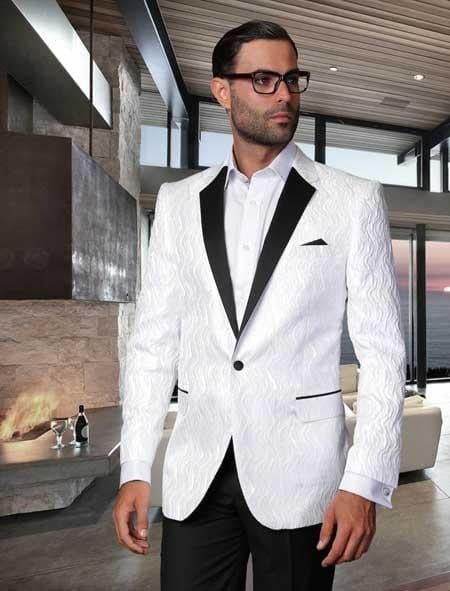 Floral Men's Satin Shiny Unique Paisley Sport Coat Flashy Silky Satin Stage Fancy Stage Party Two Toned Blazer / Sportcoat / Men's Jacket / Dinner Jacket White