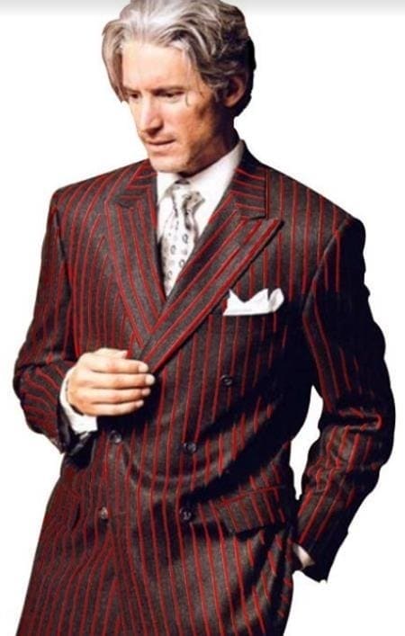 Black and Red Suit Mens Chalk Stripe Suit - Black And Red Suit