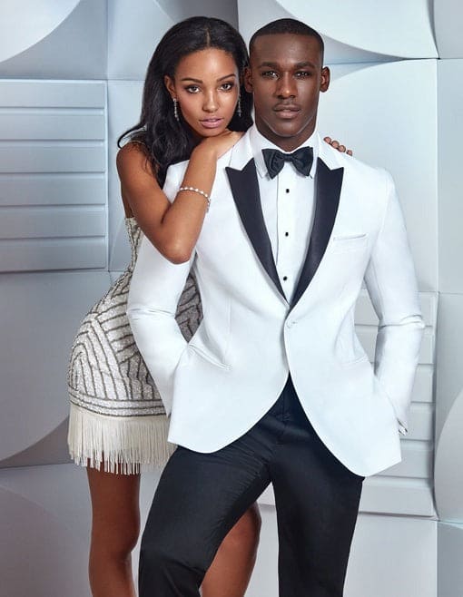 Wedding Tuxedos For Men in White Classic Wedding Tuxedo Style For Guys - Two Toned Lapel