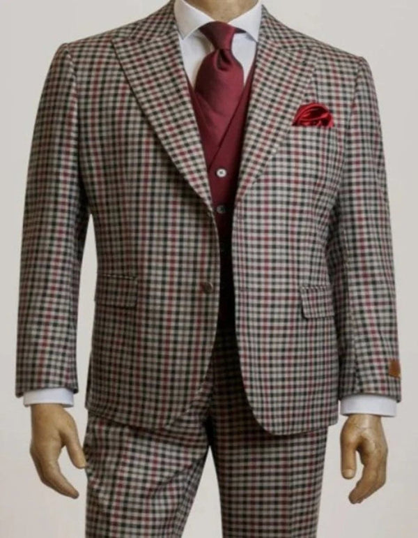 Steve Harvey Suit - Peak Lapel Modern Fit - No Pleated Pants Designer Brand Multicolor 3 Piece Vested Suit