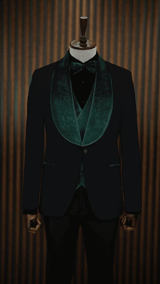 Wedding Tuxedos For Men in Green Black Classic Wedding Tuxedo Style For Guys - Two Toned Lapel