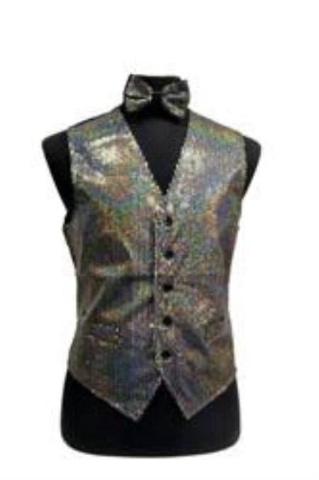 Sparkly Bow Tie Satin Shiny Sequin Dress Tuxedo Wedding Vest/bow tie set Silver Grey - Men's Neck Ties - Mens Dress Tie - Trendy Mens Ties