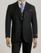 Steve Harvey Suit - Peak Lapel Modern Fit - No Pleated Pants Designer Brand Black Chest Pocket 3 Piece Vested Suit