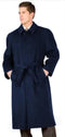 Mens Raglan Overcoat - Belted Coat in Wool Fabric - Belted Full Length Style in Navy Blue