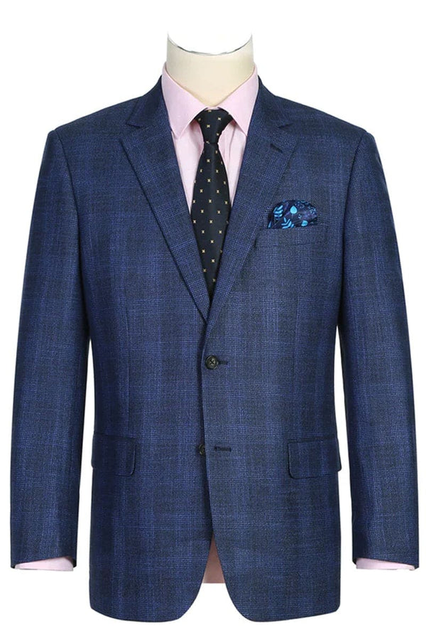 Sacos Para Hombre - Sacos Vaqueros Mens Two Button Classic Fit Sport Coat Blazer in Navy Blue Windowpane Plaid