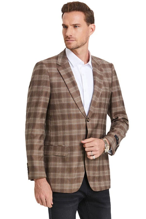 Brown Windowpane Sport Coat - Mens Brown Blazer