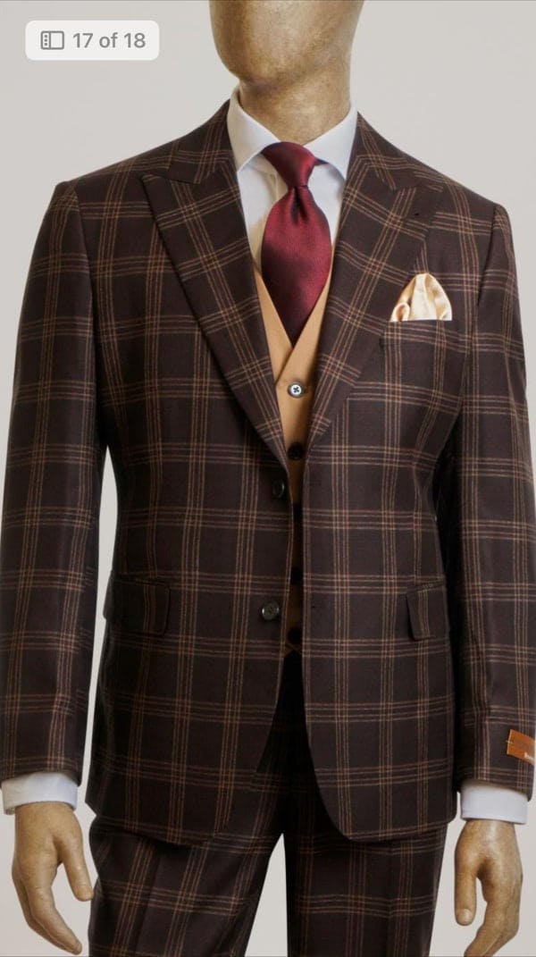 Steve Harvey Suits - Brown/Tan - Designer Brand Suit No Pleated Pants Modern Fit