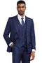 Mens Navy Plaid Suit Stacy Adams Classic One Button Vested Windowpane Suit In Navy Blue