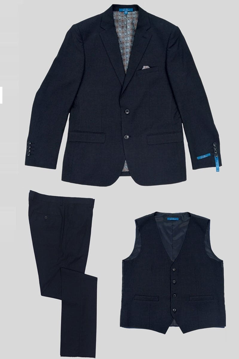 Mens Navy Plaid Suit Slim Fit Vested Tonal Windowpane Business Suit In Navy Blue