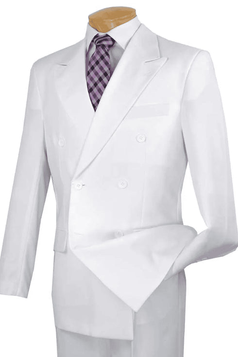 Mens Classic Double Breasted Poplin Suit in White